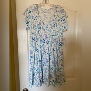 NEW NWT No Boundaries Women’s Tiered Swing Dress White Floral Print Large L